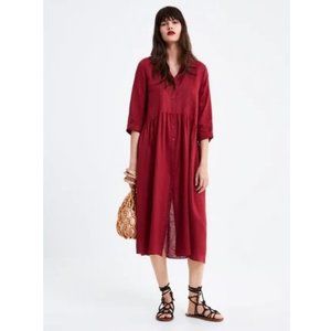 Zara red linen midi dress NWOT - XS